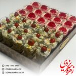 سینی شات ژله و شات سالاد مرغ و شوید